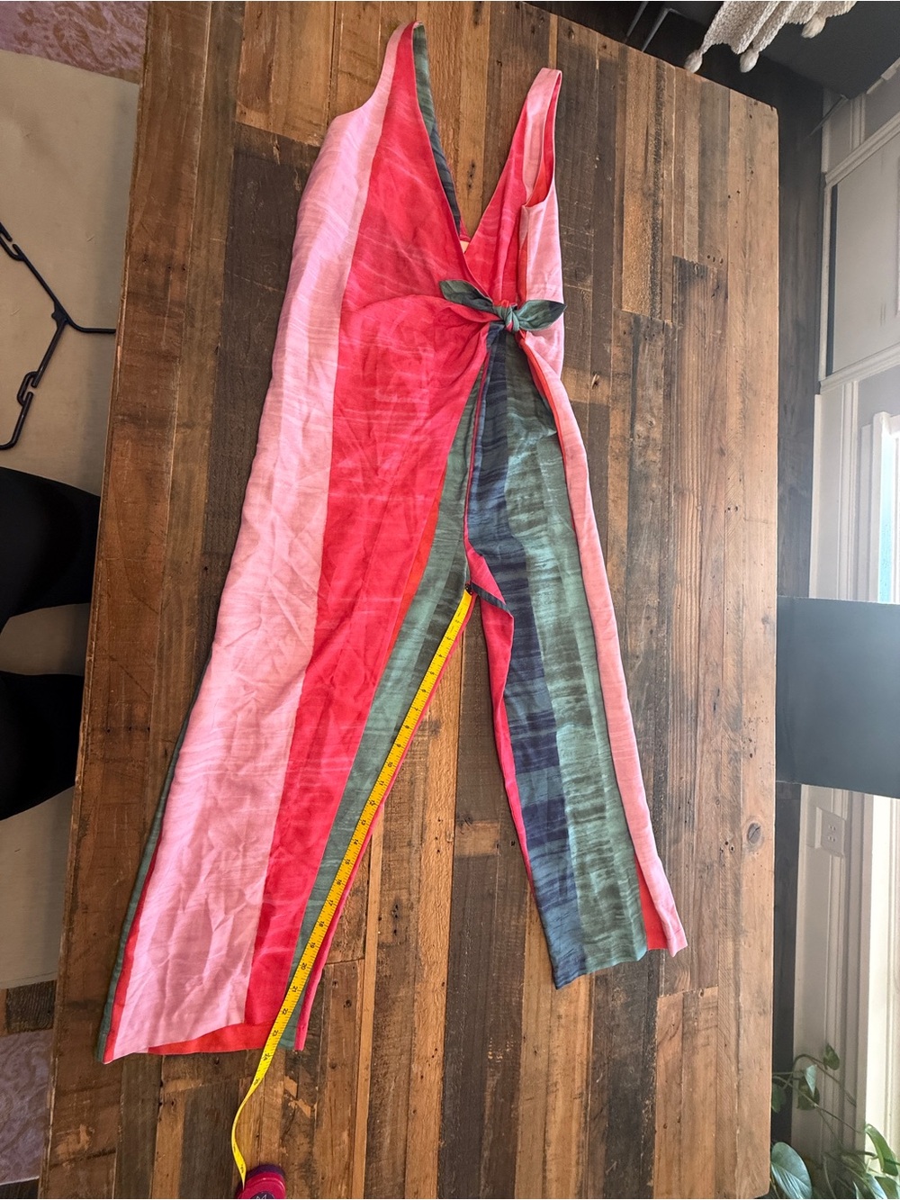Mara Hoffman Tie-Waist Striped V-Neck Jumpsuit in Pink & Green